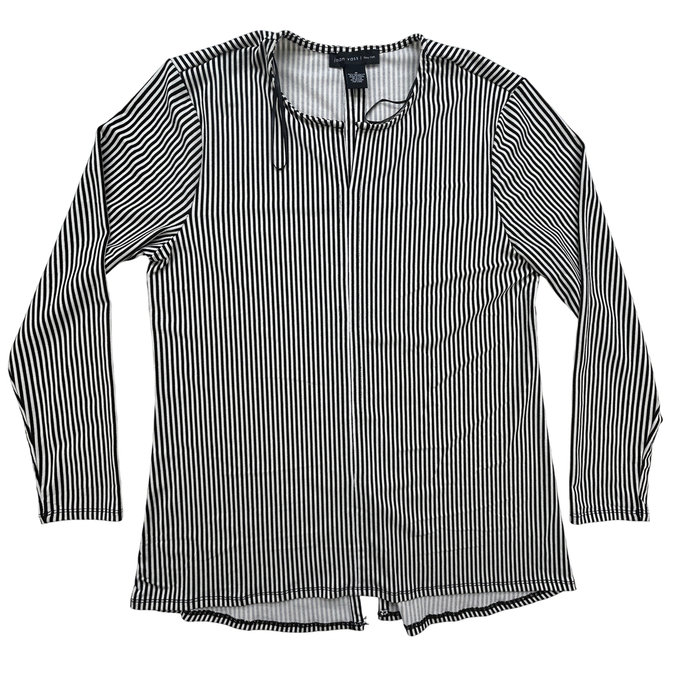 Joan Vass Shirt Womens Medium Black White Vertical Stripe Stretch Blouse Top